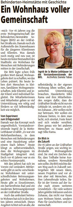 BHS Solingen e. V. | Jubiläum: 45 Jahre Wohnhaus Gräfrather Straße