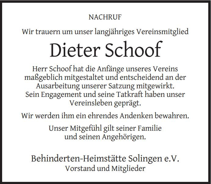 BHS Solingen e. V. | Nachruf